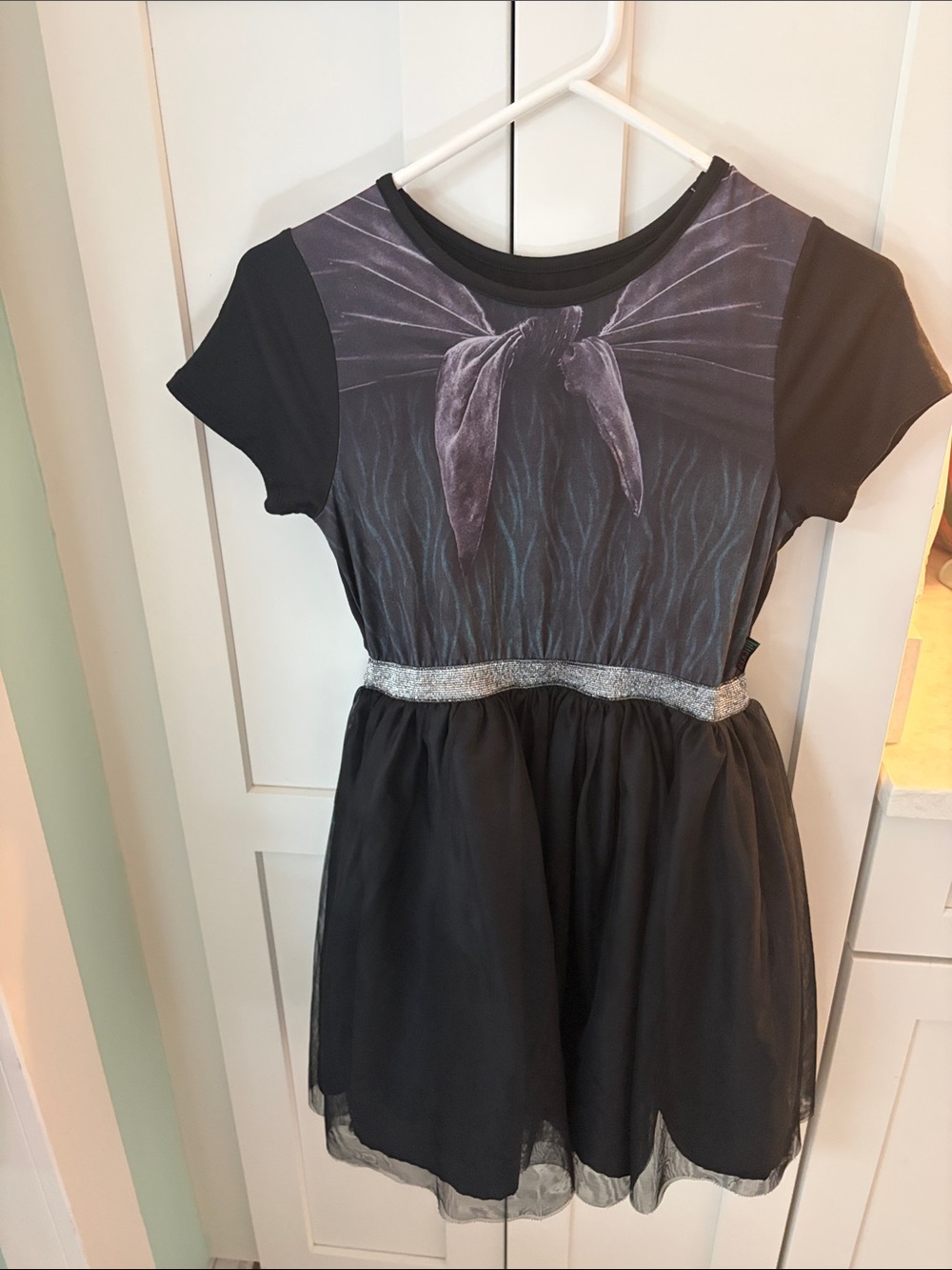 Girls Black Fairy-Print Tulle Dress